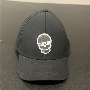 Black Skull Hat with Curved Brim and Structured Crown